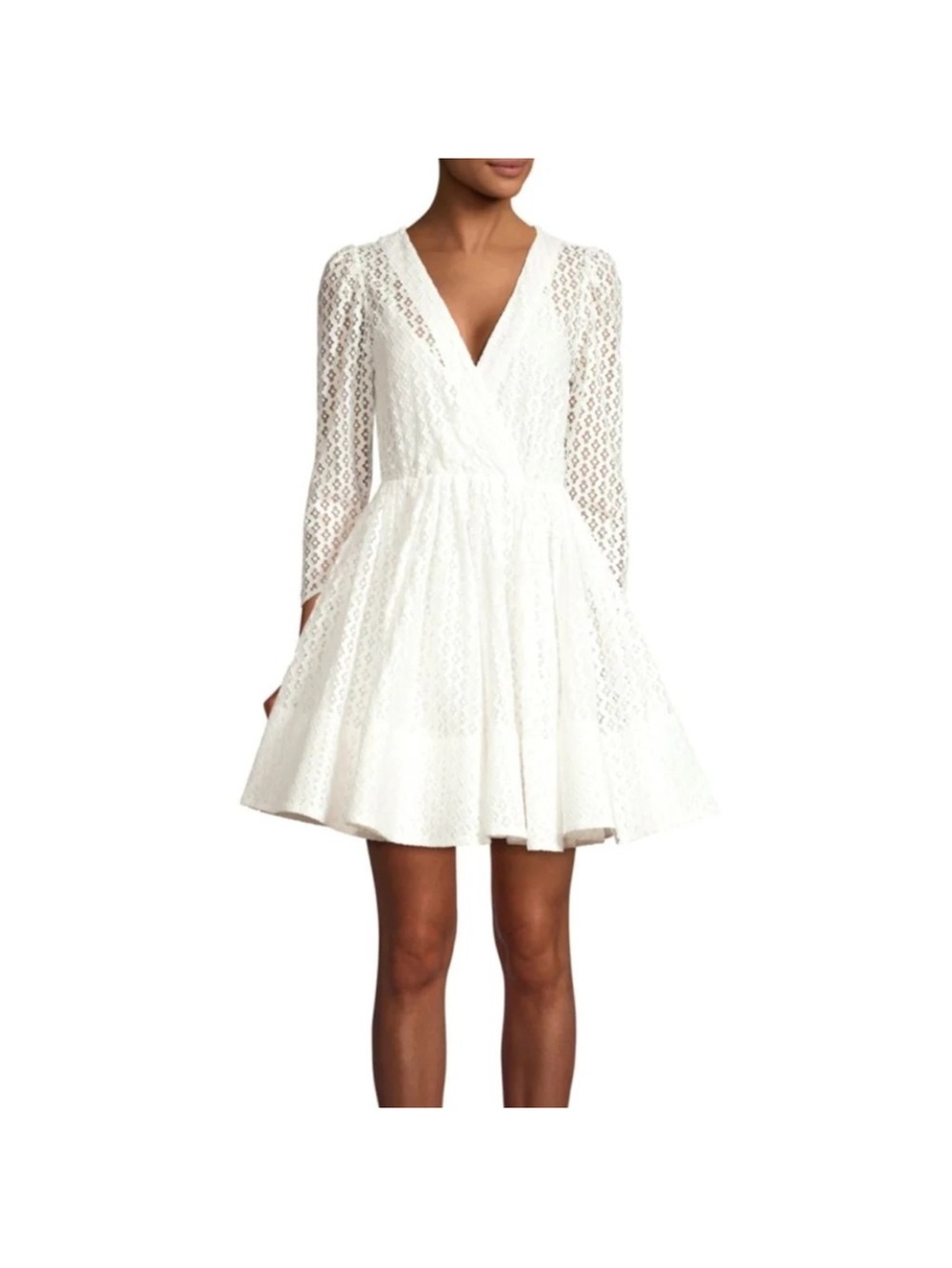 Maje Guipure White Lace V-Neck Fit-and-Flare Mini Dress
